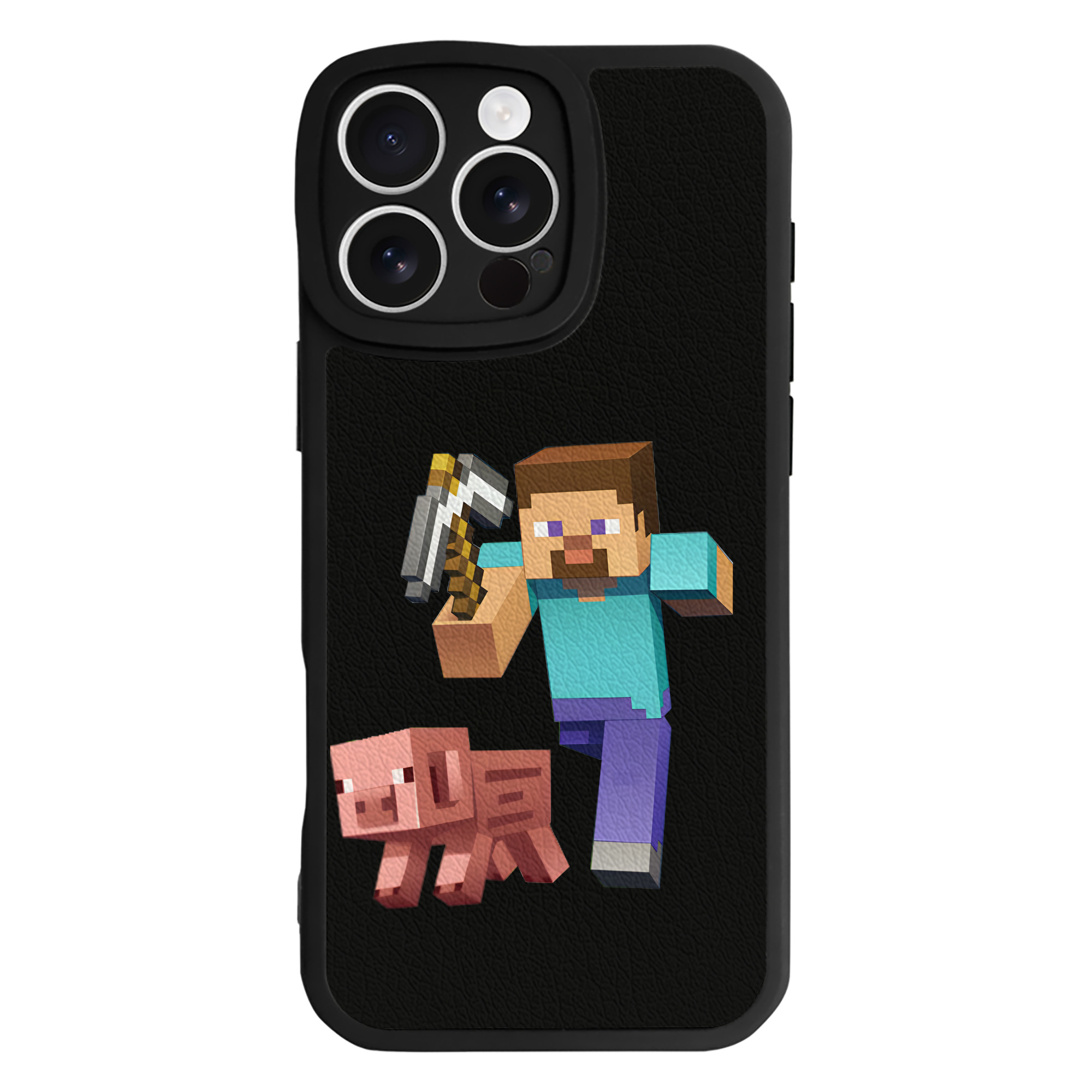 （画像用） マインクラフト ブロックの世界 Minecraft MC Block world 【iPhone 16シリーズ対応】シリコンスマホケース（レザー調） 材質：シリコン